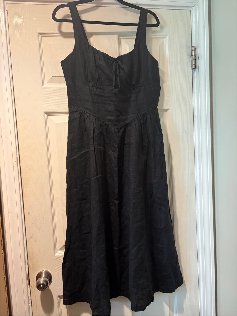 Quince 100% Linen Sleeveless Milkmaid Midi Dress in Black XL